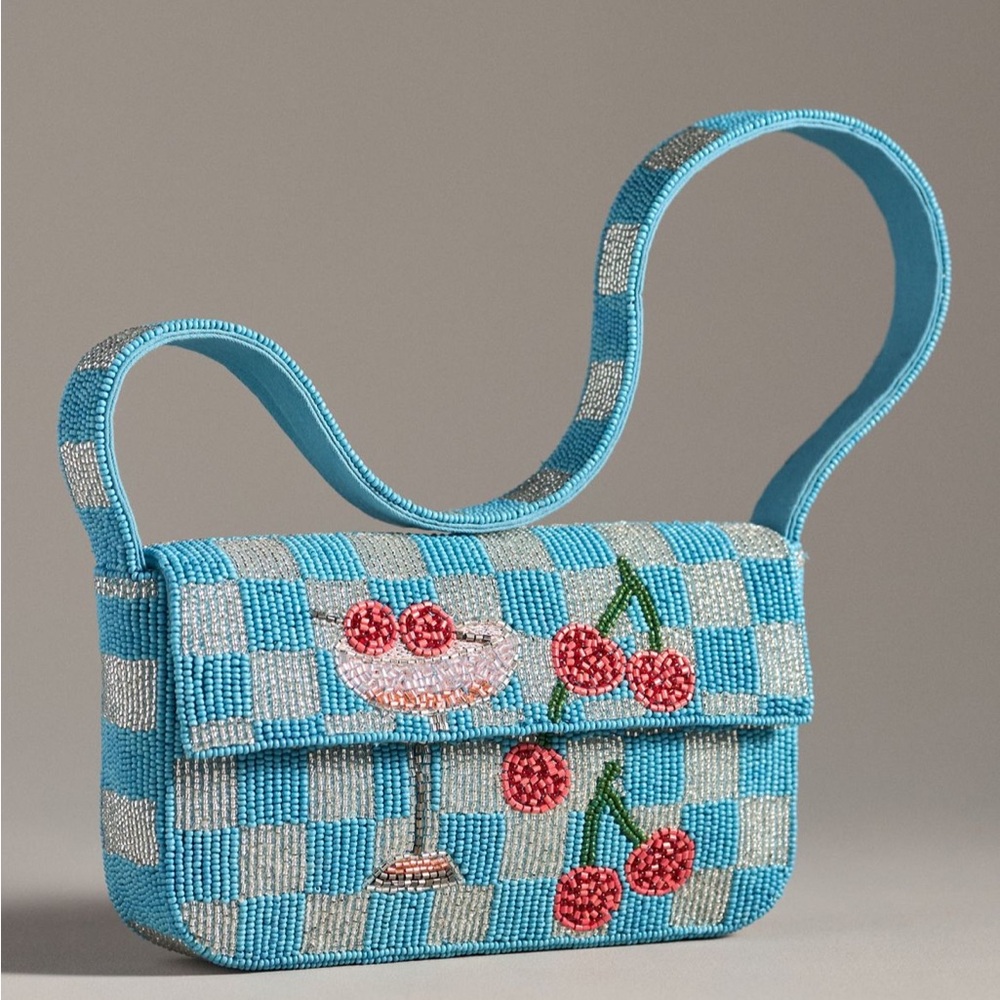 The Fiona Beaded Bag in Cosmo Food and Drink Edition Turquoise Cherries Viral